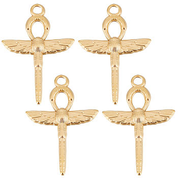 10Pcs 201 Stainless Steel Pendants, Ankh Cross with Wing, Real 18K Gold Plated, 30.5x21.5x2.5mm, Hole: 2.5mm
