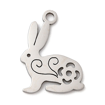 201 Stainless Steel Pendants, Rabbit Charm, Laser Cut, Stainless Steel Color, 15.5x11.2x0.9mm, Hole: 1.5mm