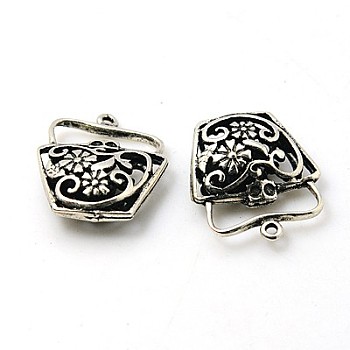 Brass Hollow Pendants, Bag, Plated Antique Silver Color, about 20mm long, 17mm wide, 6mm thick, hole: 1mm
