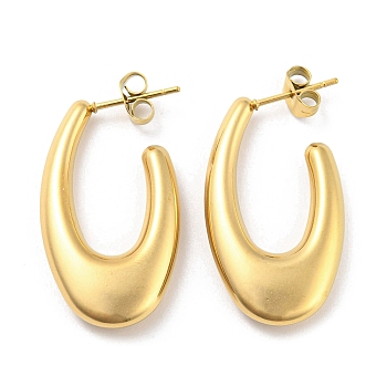 Ion Plating(IP) 304 Stainless Steel Oval Stud Earrings, Half Hoop Earrings for Women, Golden, 30x4.5mm
