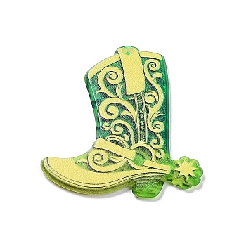 Double-sided Printed Opaque Acrylic Pendants, Boots, Green Yellow, 47.5x41.5x2.8mm, Hole: 1.2mm