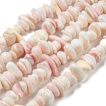 Natural Seashell Shell Beads Strands, Nuggets, Misty Rose, 4~10x9.5~16x7~10mm, Hole: 0.8mm, about 88~90pcs/strand, 14.96~15.35''(38~39cm)