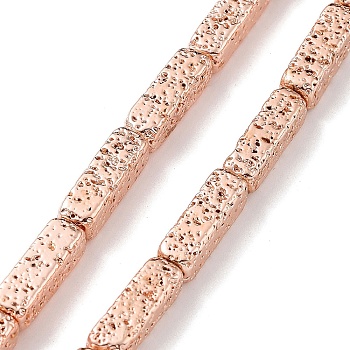 Electroplated Natural Lava Rock Beads Strands, Rectangle, Rose Gold Plated, 14x4.5x4.5mm, Hole: 0.9mm, about 29pcs/strand, 16.10''(40.9cm)