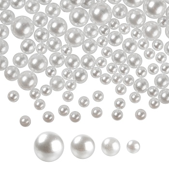 600Pcs No Hole ABS Plastic Imitation Pearl Round Beads, Dyed, White, 6~12mm