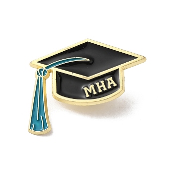 MHA Graduation Caps Enamel Pins, Golden Tone Alloy Doctoral Cap Badge for Suit Shirt Collar, Dark Turquoise, 25x30x1.5mm