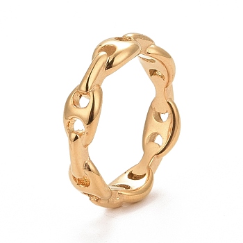 Ion Plating(IP) 304 Stainless Steel Coffee Bean Chain Shape Open Cuff Ring for Women, Golden, Inner Diameter: 17.3~17.9mm