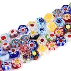 Handmade Millefiori Lampwork Beads Strands, Hexagon, Colorful, 6x6~7x3mm, Hole: 0.8mm, about 64~65pcs/strand, 14.76~15.16''(37.5~38.5cm)(LAMP-T022-13A)