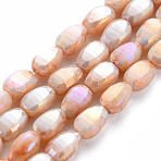 Opaque Baking Paint Crackle Glass Beads Strands, Faceted, AB Color Plated, Melon Seeds, Sandy Brown, 9x6x4.5mm, Hole: 1.2mm, about 50pcs/strand, 17.32 inches(44cm)(EGLA-S174-21E)