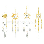 4Pcs 4 Styles Sun Metal Hanging Ornaments, Glass Cone Tassel Suncatchers for Garden Outdoor Home Decoration, Golden, 318~342mm, 1pc/style(HJEW-CJ0001-21)