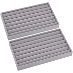 Rectangle Wood Covered with Velvet Jewelry Ring Display Trays, for Rings, Gray, 12.4x21x2.3cm(AJEW-WH20054-062E-02)