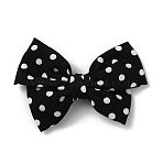 Polka Dot Pattern Polyester Bowknot Shoe Decorations, Detachable Shoe Buckle Clips, with Platinum Plated Iron Findings, Black, 80x120x19mm(AJEW-WH0001-79B)