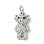 Brass Micro Pave Black and Clear Cubic Zirconia Bear Charms, with Jump Rings, Rack Plating, Cadmium Free & Lead Free, Long-Lasting Plated, Platinum, 14.5x8.5x3.5mm, Hole: 3.5mm(KK-B155-20P)