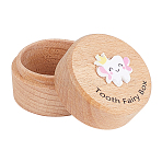 Round Printed Wood Baby Tooth Keepsake Cases with Lids, Old Lace, 5.2x4.2cm(CON-WH0113-12A)