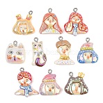 Opaque Resin Pendants, with 201 Stainless Steel Loops, Human with Cat Shape Charms, Mixed Color, 21~26.5x14~21.5x6.5~8mm, Hole: 1.5mm(RE-CBA5D24-06)