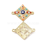 Alloy Enamel Connector Charms with Synthetic Turquoise, Rhombus Links with Colorful Evil Eye, Nickel, Golden, 29x23x3.5mm, Hole: 1.6mm(FIND-H039-43G)