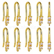 10 Pair Brass Micro Pave Clear Cubic Zirconia Earring Hooks, Ear Wire, with Loops, Real 18K Gold Plated, 18mm, Hole: 1.2mm, Pin: 1mm(ZIRC-SZ0004-99)