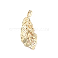 Brass Pendants, Leaf Charms, Real 14K Gold Plated, 23x10x2.5mm, Hole: 2.5x1.5mm(KK-Z061-16G)