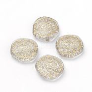 Plating Transparent Acrylic Beads, Golden Metal Enlaced, Flat Round, Clear, 18x17.5x6mm, Hole: 2mm(X-PACR-Q115-45)