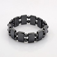Magnetic Hematite Rectangle and Round Beads Stretch Bracelets for Valentine's Day Gift, 60mm(BJEW-M066-10)