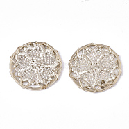 Polyester Woven Pendant Decorations, with Iron Findings, Flat Round with Flower, Light Gold, Linen, 28x2mm(FIND-S283-05G)