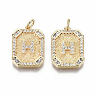 Brass Micro Pave Clear Cubic Zirconia Pendants, Nickel Free, Real 18K Gold Plated, Rounded Rectangle with Word, Letter.H, 19x14x2.5mm, Jump Ring: 5x0.7mm, 3mm inner diameter(KK-S356-234H-G-NF)