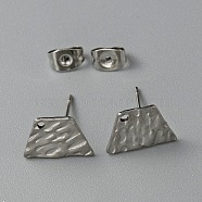 304 Stainless Steel Textured Geometry Stud Earring Findings with Hole, Stainless Steel Color, Trapezoid, 9x12mm, Hole: 1mm, Pin: 0.6mm(STAS-WH0027-54N)