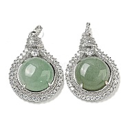 Natural Green Aventurine with Clear Cubic Zirconia Pendants, Lamp Bulb Charms with Rack Plating Brass Findings, Platinum, Cadmium Free & Lead Free, 35x25x8.8~9.6mm, Hole: 2.8x3.9mm(G-G133-01P-18)