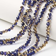 Electroplate Transparent Glass Beads Strands, Half Golden Plated, Faceted, Rondelle, Dark Blue, 4x3mm, Hole: 0.4mm, about 113~115pcs/strand, 41~42cm(EGLA-A034-T4mm-O05)