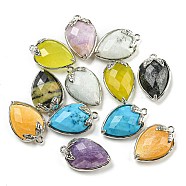 Natural & Synthetic Mixed Gemstone Faceted Pendants, Rack Plating Brass Strawberry Charms, Platinum, 18x11x5~5.5mm, Hole: 1.2mm(G-M431-06P-A)