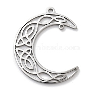 Anti-Tarnish 304 Stainless Steel Pendants, Laser Cut, Moon with Knot Charm, Stainless Steel Color, 34.5x28x1mm, Hole: 2mm(STAS-U030-07P)