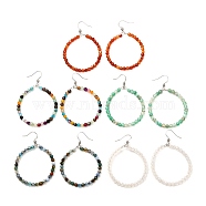 Natural Agate Beads Big Ring Dangle Earrings for Girl Women, 304 Stainless Steel Earring, Mixed Color, 65mm, Pin: 0.7mm(EJEW-JE04652)