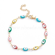 304 Stainless Steel Link Bracelets, with Enamel and Lobster Claw Clasps, Evil Eye, Colorful, Golden, 8-1/8 inch(20.5cm)(BJEW-G632-01G-A)