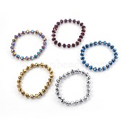 Electroplate Glass Stretch Bracelets, with Brass Spacer Beads, Round, Mixed Color, 2-1/8 inch(5.3cm)(BJEW-JB04017)
