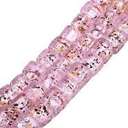 Handmade Silver Foil Lampwork Beads, Cube, Pink, 10~12x10~12x10~12mm, Hole: 1.5mm, about 40pcs/strand, 16.54''(42cm)(FOIL-N004-01A-07)