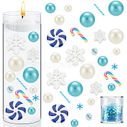 Christmas Vase Fillers for Centerpiece Floating Pearls Candles, Including Plastic Round Beads & Glitter, Polymer Clay Candy Cane Beads & Cabochons, Lollipop & Snowflake Resin Cabochons, Turquoise(DIY-BC0009-70)