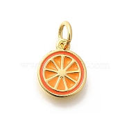 Real 18K Gold Plated Brass Enamel Charms, with Jump Ring, Long-Lasting Plated, Lead Free & Cadmium Free, Fruit Charms, Orange, 10.5x9x1.5mm, Hole: 3.5mm(KK-L225-001G-02)