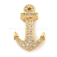 Brass Micro Pave Clear Cubic Zirconia Pendants, Anchor Charms, Real 18K Gold Plated, 27x17.5x5mm, Hole: 1mm(KK-G493-01G-01)