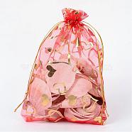 Heart Printed Organza Bags, Wedding Favor Bags, Favour Bag, Gift Bags, Rectangle, Red, 18x13cm(OP-R022-13x18-07)
