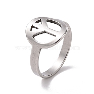 201 Stainless Steel Peace Sign Finger Ring, Hollow Wide Ring for Women, Stainless Steel Color, US Size 6 1/2(16.9mm)(RJEW-J051-43P)