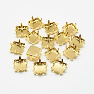 201 Stainless Steel Sew on Prong Settings, Claw Settings for Pointed Back Rhinestone, Square, Golden, Tray: 7x7mm, 8x8x6.5mm, Hole: 1mm(STAS-T032-08G-8mm)