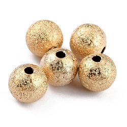 Long-Lasting Plated Brass Beads, Textured Beads, Round, Real 24K Gold Plated, 6mm, Hole: 1.2mm(KK-O133-004C-G)