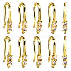 10 Pair Brass Micro Pave Clear Cubic Zirconia Earring Hooks, Ear Wire, with Loops, Real 18K Gold Plated, 18mm, Hole: 1.2mm, Pin: 1mm(ZIRC-SZ0004-99)