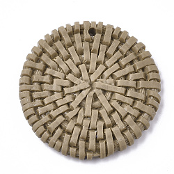 Resin Pendants, Imitation Woven Rattan Pattern, Flat Round, Camel, 45~46x5~6mm, Hole: 2mm(RESI-S364-06A)