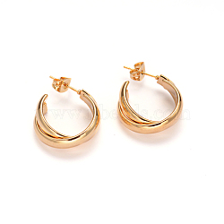 Ion Plating(IP) 304 Stainless Steel Stud Earrings, Half Hoop Earrings, Hypoallergenic Earrings, Golden, 26x19x7mm, Pin: 0.8mm(EJEW-O066-03G)