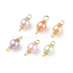 Shell Pearl Bead Connector Charms, with Golden Tone Brass & Alloy Findings, Dyed, Round, Mixed Color, 16.5x8mm, Hole: 1.5~2mm(PALLOY-JF01348)