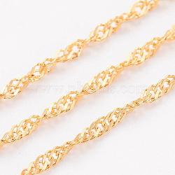 Ion Plating(IP) 304 Stainless Steel Singapore Chains, Water Wave Chains, Soldered, with Spool, Faceted, Golden, 2mm, about 32.8 Feet(10m)/roll(CHS-H007-12G)
