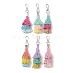 Handmade Macrame Nylon Thread Pendant Decorations, Alloy Clasps Charms for Bag or Keychain Ornaments, Mixed Color, 140mm(HJEW-P019-14P)