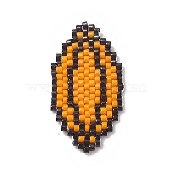 Handmade Loom Pattern MIYUKI Seed Beads, Sport Theme Pendants, Rugby Pattern, 32x17x1.8mm, Hole: 0.7mm(PALLOY-MZ00066-03)