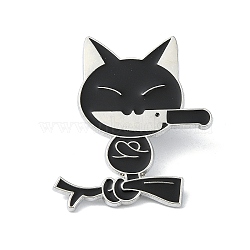 Enamel Pin, Alloy Brooches for Backpack Clothes, Cadmium Free & Lead Free, Cat, Black, 30.5x26x1.5mm(JEWB-P038-13E-P)