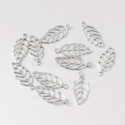 Tarnish Resistant Hollow Leaf 316 Surgical Stainless Steel Filigree Charms, Stainless Steel Color, 13x5x1mm, Hole: 0.5mm(STAS-M258-06)